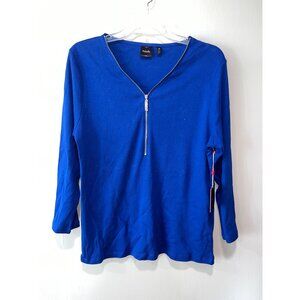 Rafaella Womens Long Sleeve Blue Top With‎ Front Zipper Size L